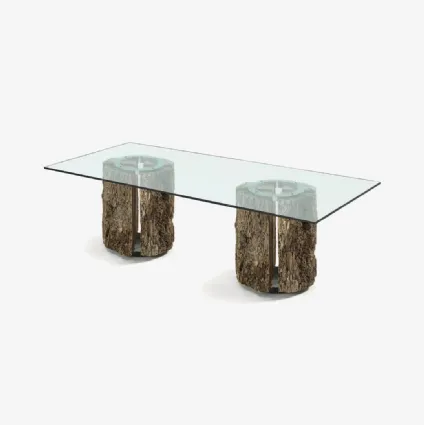 Tavolo Vice Table con top in vetro extrachiaro e base in legno massello di Briccola di Riva1920