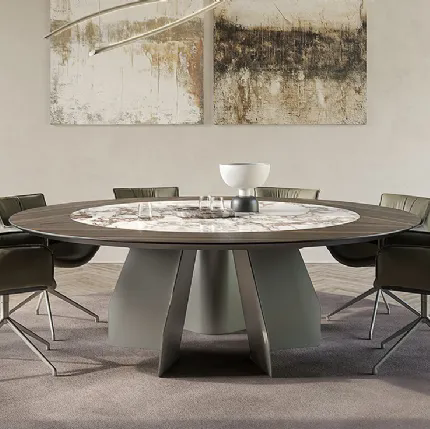 Tavolo con top in legno e ceramica Senator Ker-Wood Round di Cattelan Italia