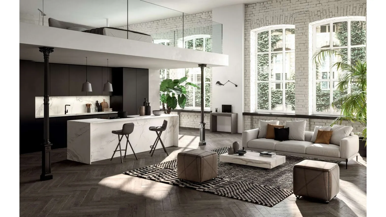 Tavolino trasformabile Box con top in marmo Calacatta Gold lucido di Ozzio