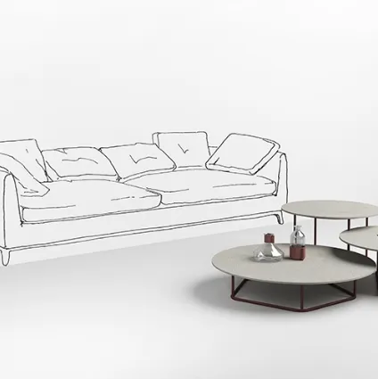 Tavolini con top in cemento bianco Circus di Minotti Italia