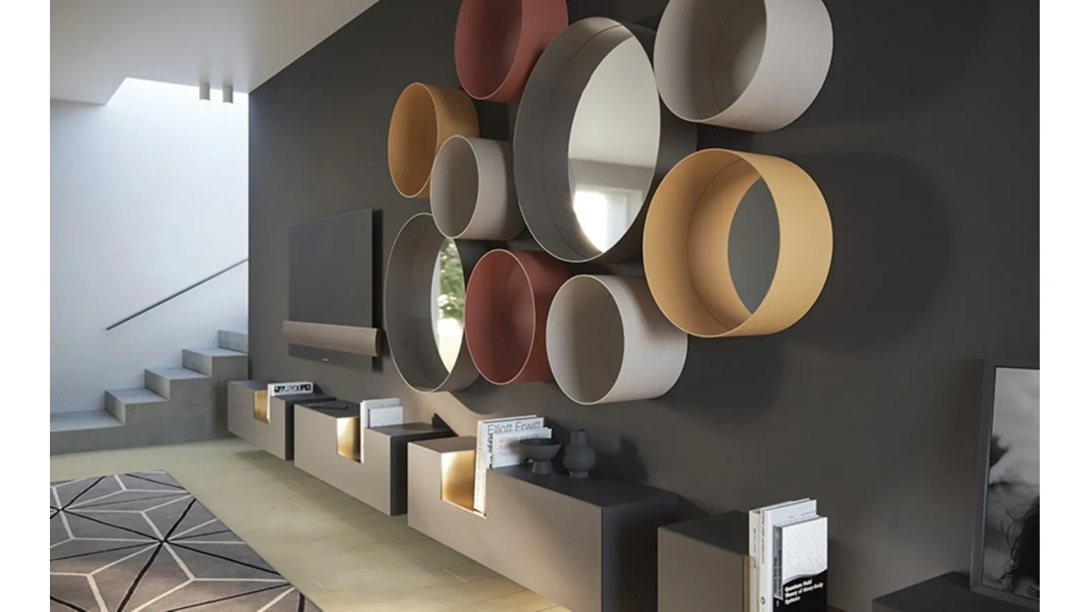 Specchi circolari da parete con cornice in metallo Dot di Minotti Italia