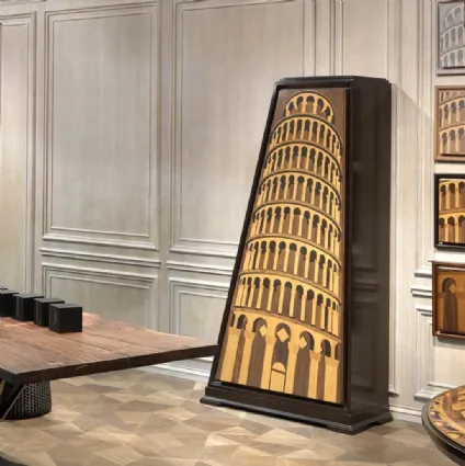 Mobile contenitore in legno intarsiato Palazzi Torre di Pisa di Arte Brotto