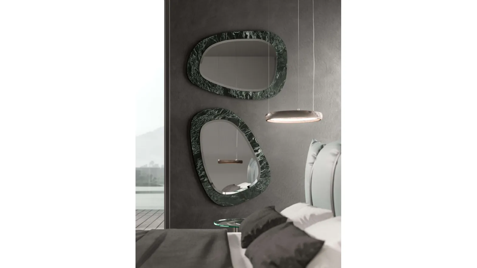 Specchio con cornice in marble glass Miami Vice di Ozzio