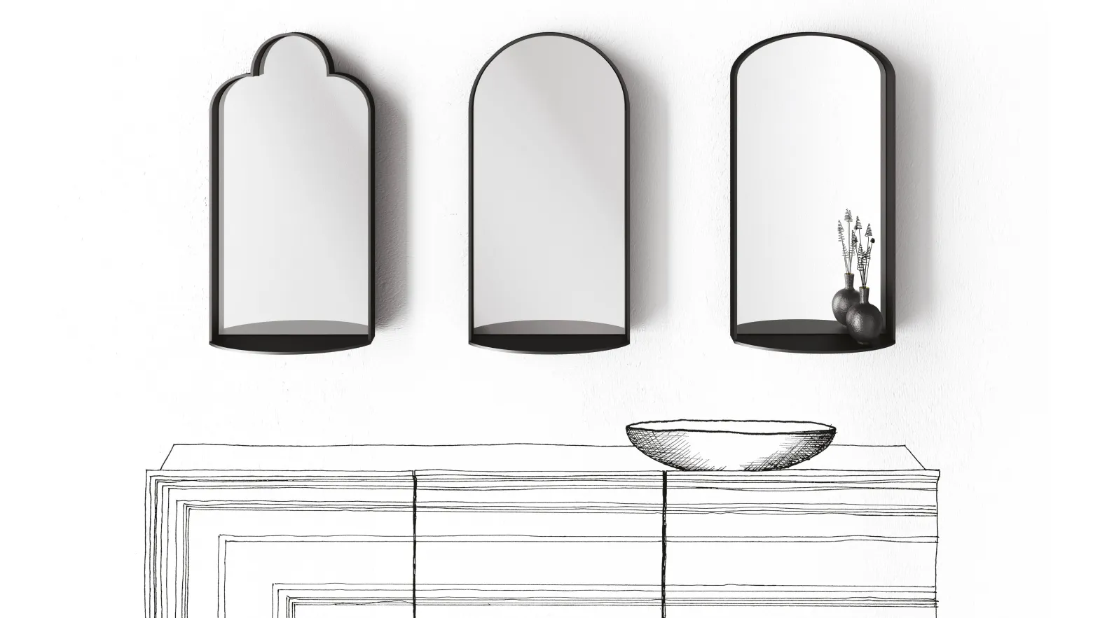 Specchio Windows con cornice in metallo di Minotti Italia