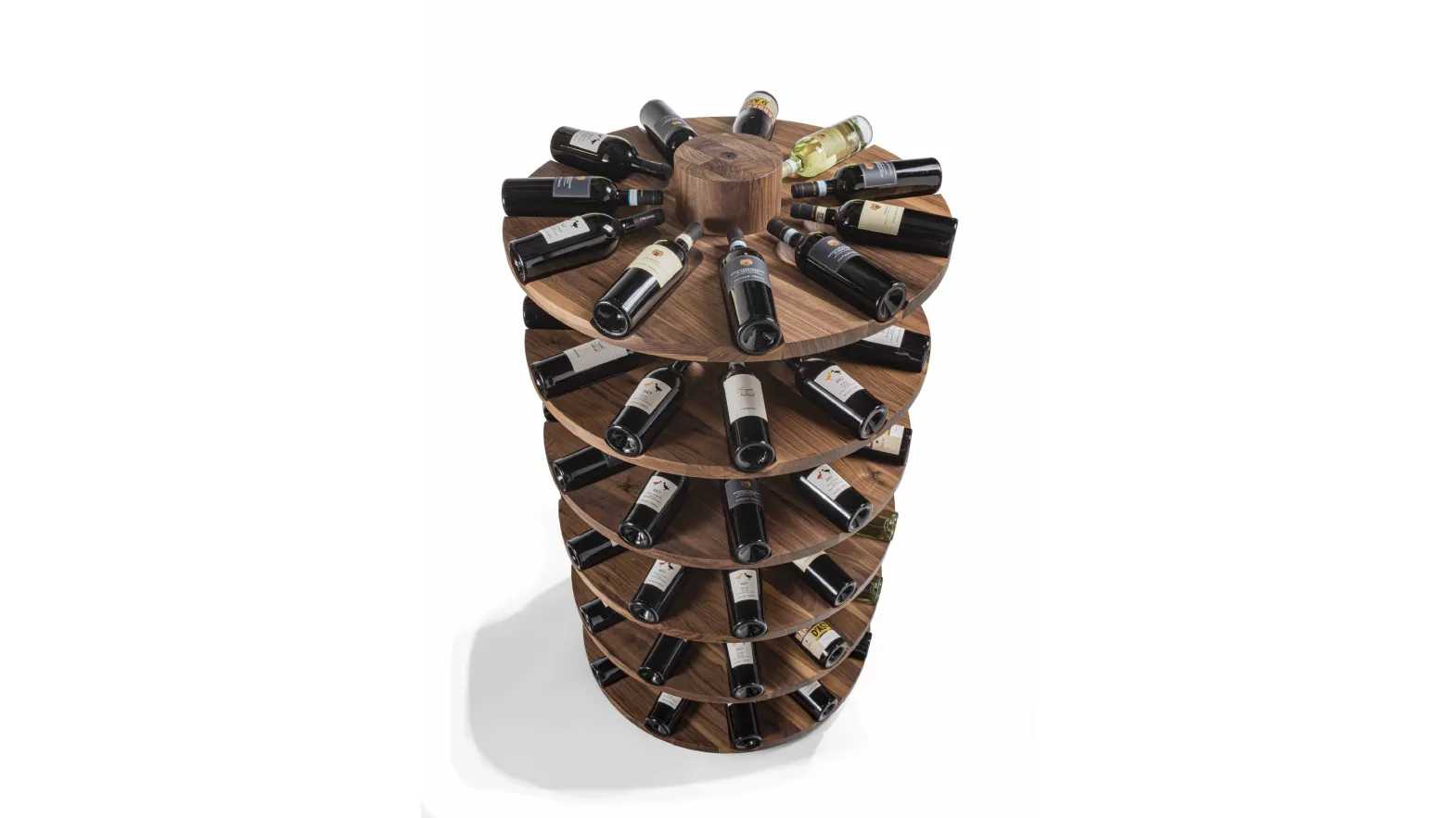 Contenitore girevole per bottiglie di vino Wineround completamente realizzato in legno massello di Riva1920
