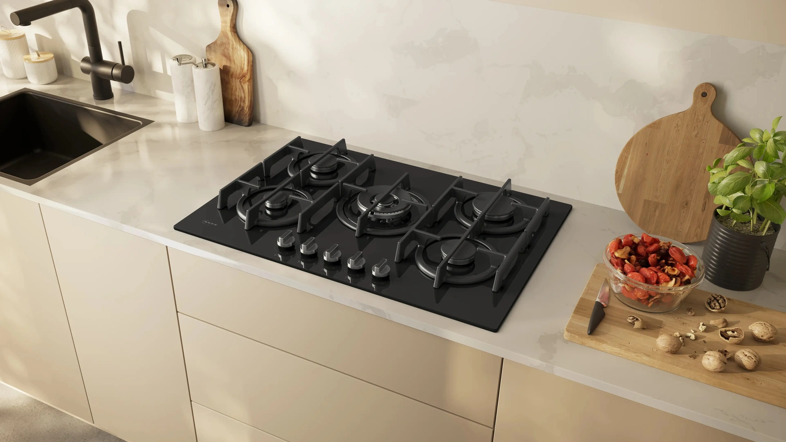 Piano cottura a gas 75 cm Vetro temprato N 70 di NEFF