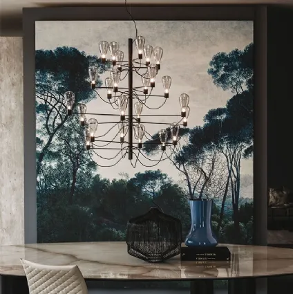 Lampada a sospensione in acciaio verniciato e paralume in cristallo fumè Poseidon di Cattelan Italia
