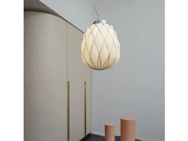 Lampada a sospensione in vetro soffiato ingabbiato Pinecone di Fontana Arte
