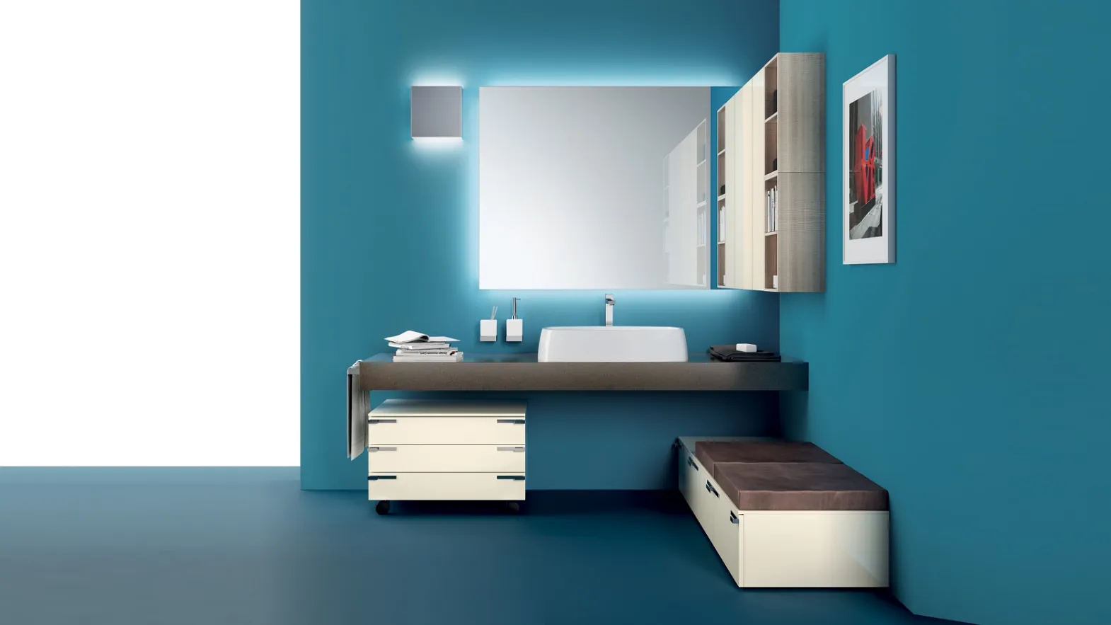 Mobile da Bagno Aquo in laccato lucido Panna Porcellana di Scavolini Bathrooms