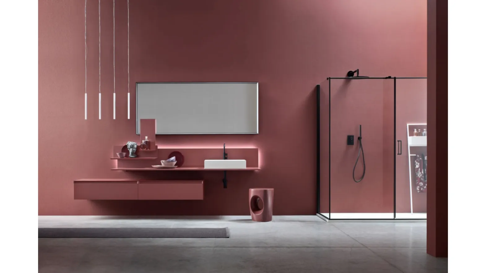 Mobile da Bagno sospeso di design Dafne 01 in laccato opaco di Arcom