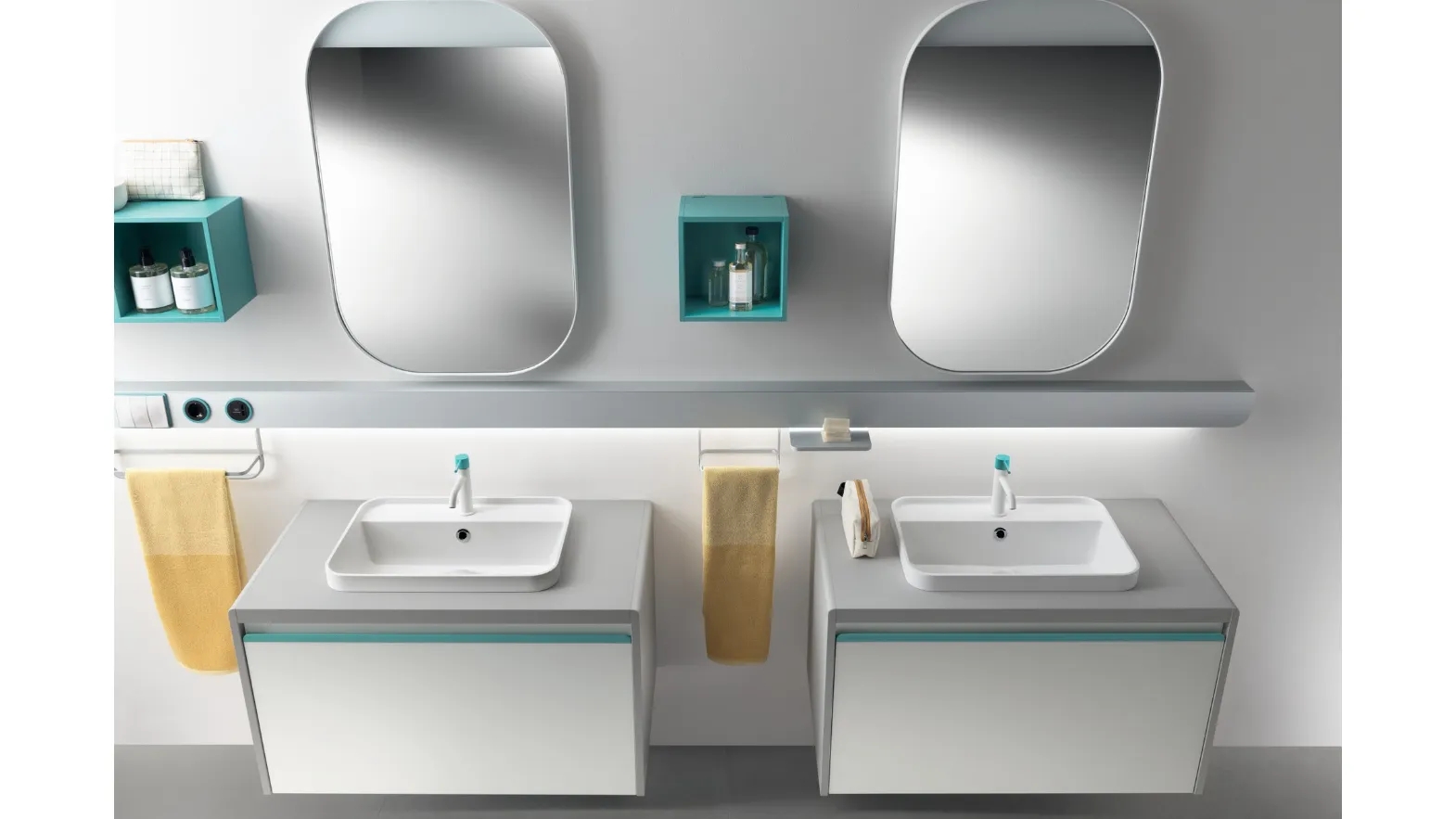 Accessori da Bagno Dandy Plus Pensili a Giorno Laccato Opaco Blu Agave di Scavolini Bathrooms