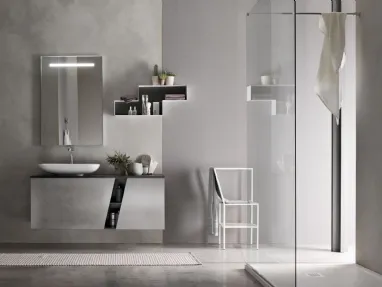 Mobile da Bagno sospeso laccato Platino con top in cristallo Fumo E-Ly 80 di Arcom