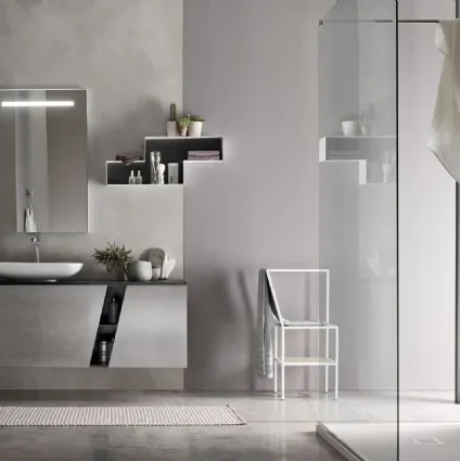 Mobile da Bagno sospeso laccato Platino con top in cristallo Fumo E-Ly 80 di Arcom