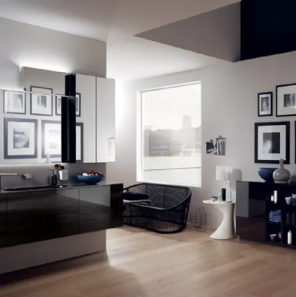 Mobile da Bagno Font in laccato lucido Nero Ardesia ed ante in vetro di Scavolini Bathrooms