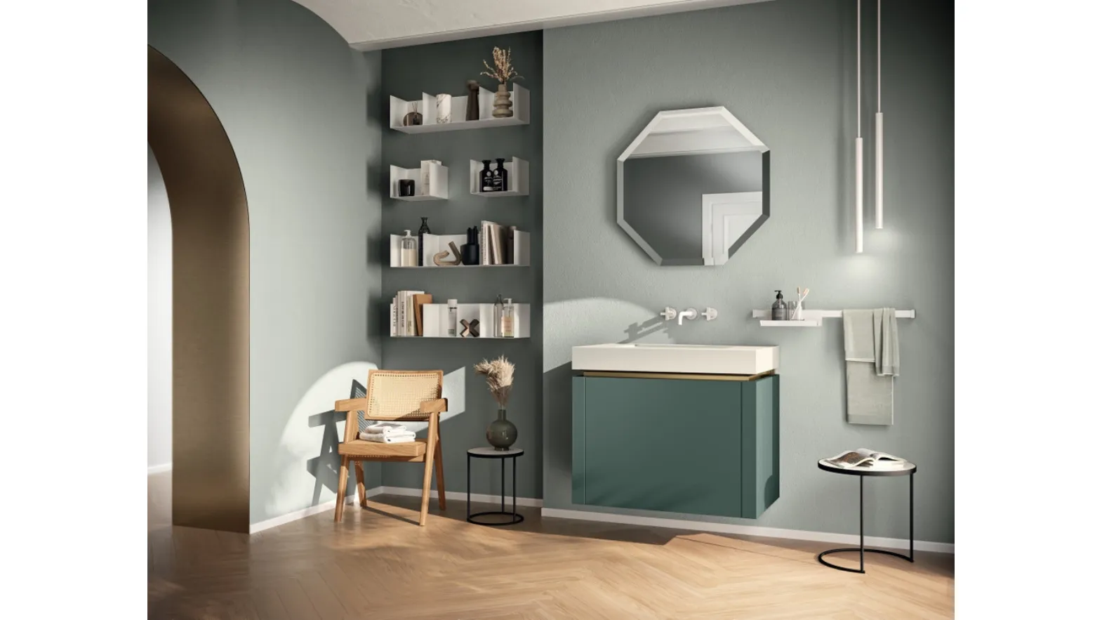 Mobile da Bagno Lido Laccato Opaco Verde Comodoro di Scavolini Bathrooms