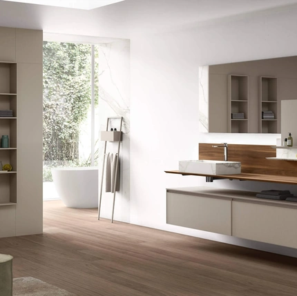 Mobile da Bagno sospeso Shape 32 in vetro laccato di Arcom