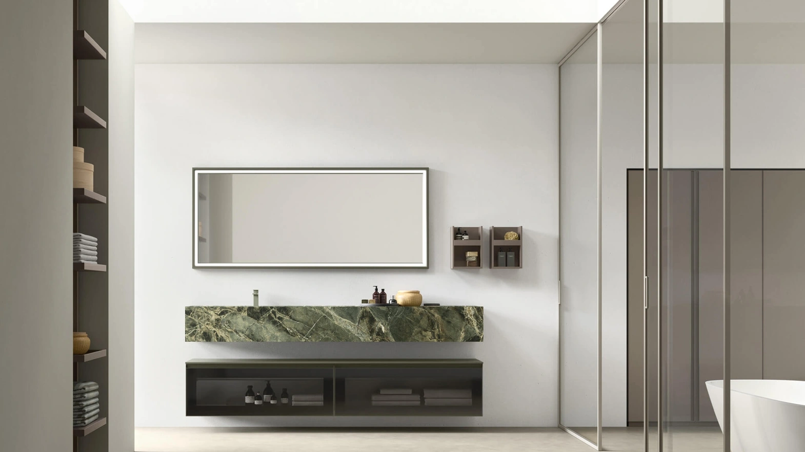 Mobile da Bagno sospeso in vetro con lavandino in gres Shape 34 di Arcom