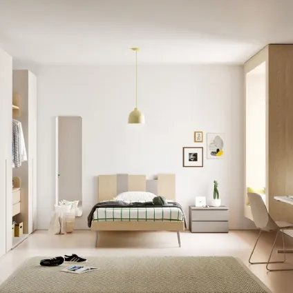 Cameretta Composizione Letto a Terra 18 in melaminico Rovere, Seta, Dekor Canapa e Platino di Mistral
