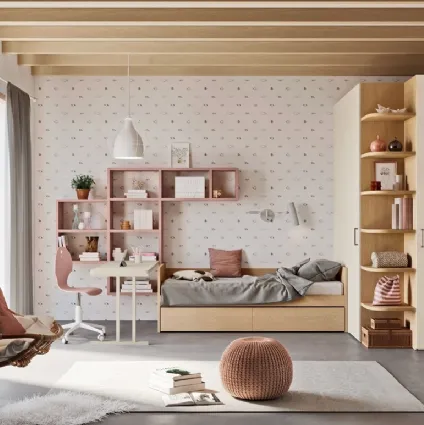 Cameretta Composizione Letto a Terra 24 con libreria e scrivania di Mistral