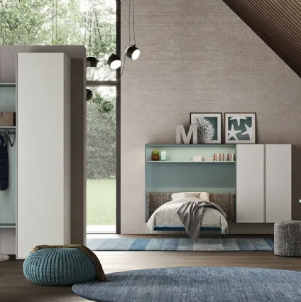 Cameretta componibile con letto effetto sospeso con base trasparente Start T02 di Clever