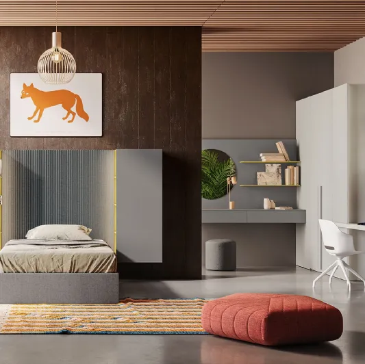 Cameretta componibile in melaminico e laccato opaco con letto matrimoniale Start T12 di Clever