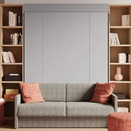 Letto a scomparsa con divano integrato e libreria Im 22 04 Nobu in melaminico Rovere e laccato opaco di Clever