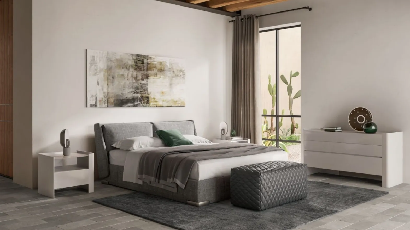 Letto moderno in tessuto con box contenitore Fenice di Natuzzi