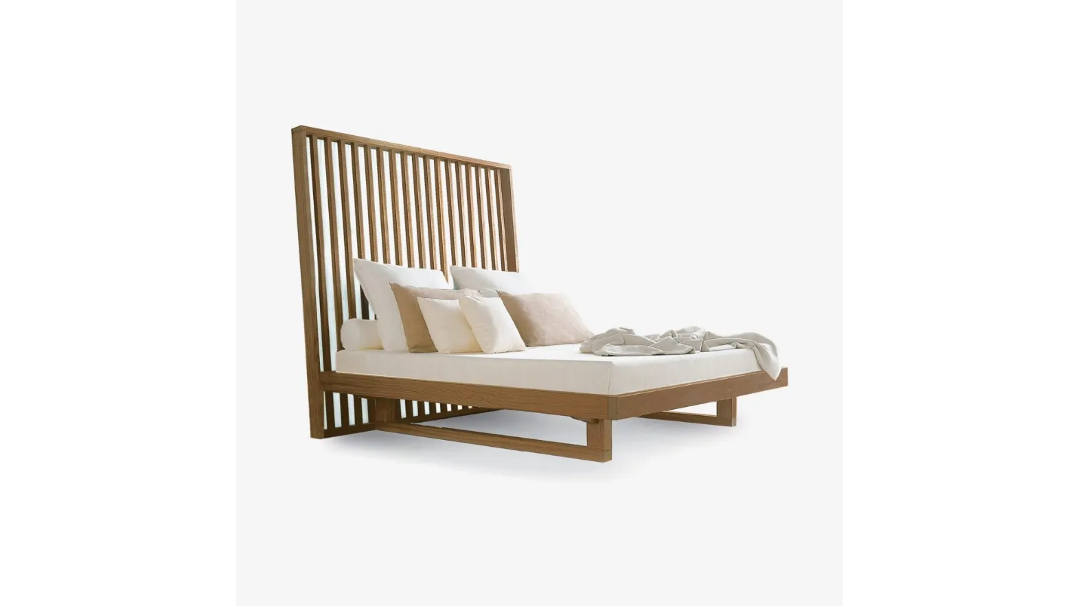 Letto interamente realizzato in legno massello con testiera indipendente a liste verticali Night Night di Riva1920