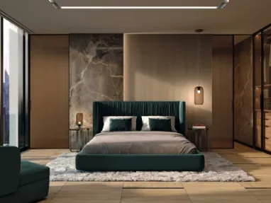 Letto con testiera in tessuto imbottito e plissettato Principe Sharpei di Arte Brotto