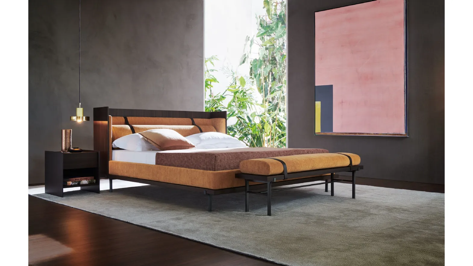 Letto in tessuto imbottito con testiera Twelve AM di Molteni & C