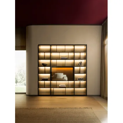 Libreria a muro componibile in laccato opaco con schienali in specchio bronzato 505 UP 06 di Molteni & C