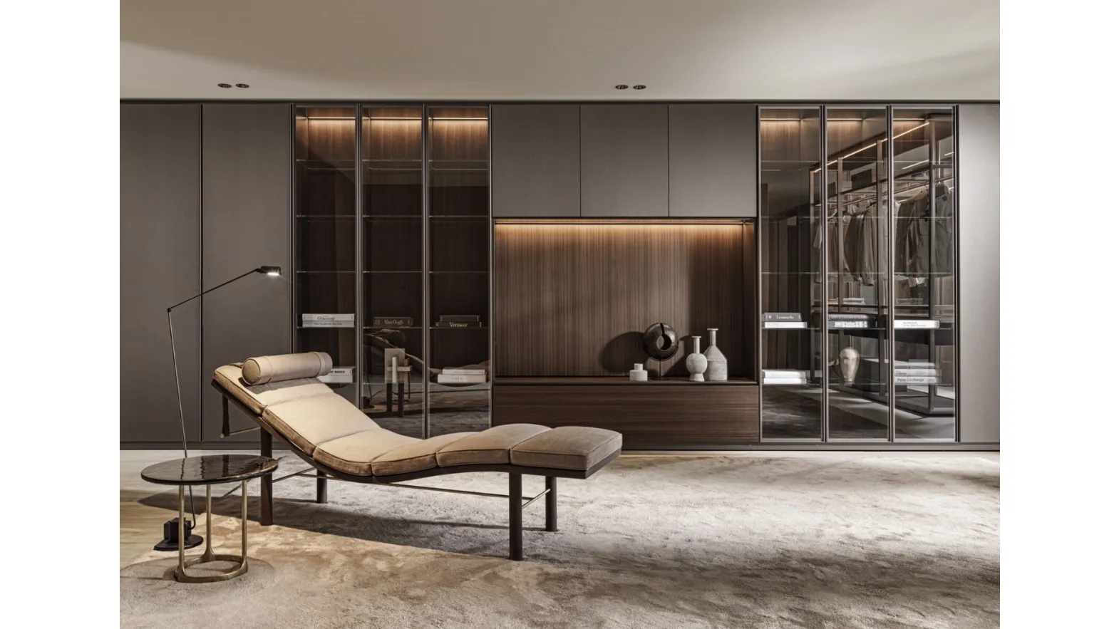 Libreria a muro 505 UP SYSTEM 03 in laccato opaco, vetro e legno di Molteni & C