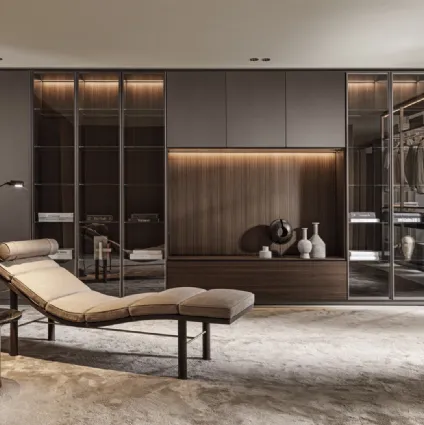 Libreria a muro 505 UP SYSTEM 03 in laccato opaco, vetro e legno di Molteni & C