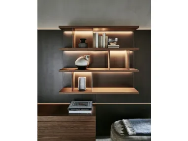 Libreria sospesa in legno con separatori in cuoio Grid 02 di Molteni & C
