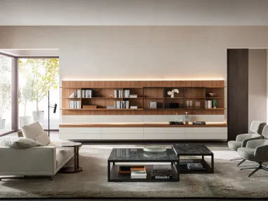 Libreria sospesa in legno e laccato opaco Grid 01 di Molteni & C