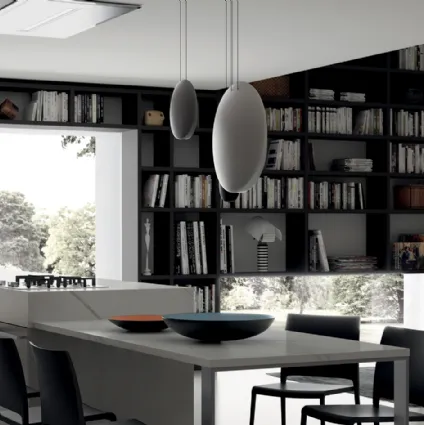 Libreria Living Mood sistema Fluida in finitura Grigio Ferro di Scavolini