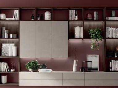 Libreria Living Mood sistema Fluida in decorativo Larice Nuance di Scavolini