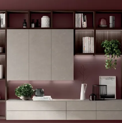 Libreria Living Mood sistema Fluida in decorativo Larice Nuance di Scavolini