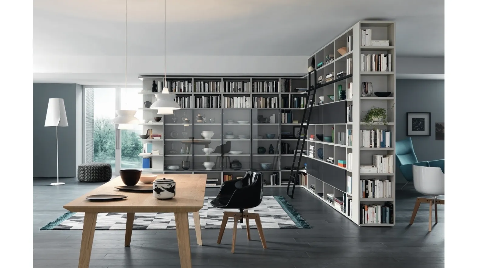 Libreria Modo Angolare Divisoria in laccato opaco e vetro di Sangiacomo
