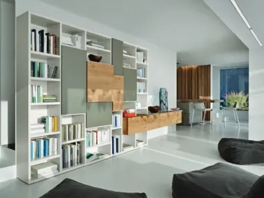 Libreria Modo M6C71 in laccato opaco e Rovere nodato di Sangiacomo