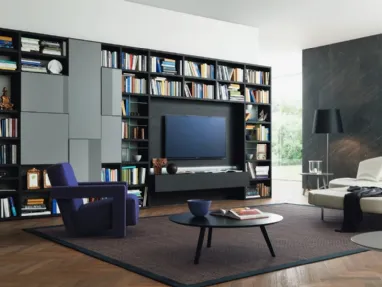 Libreria con vano porta TV Modo M6C72 in laccato opaco e Rovere carbone di Sangiacomo