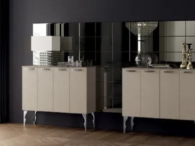 Madia Living Exclusiva alta in Laccato opaco Visone con ante rivestite in pelle di Scavolini