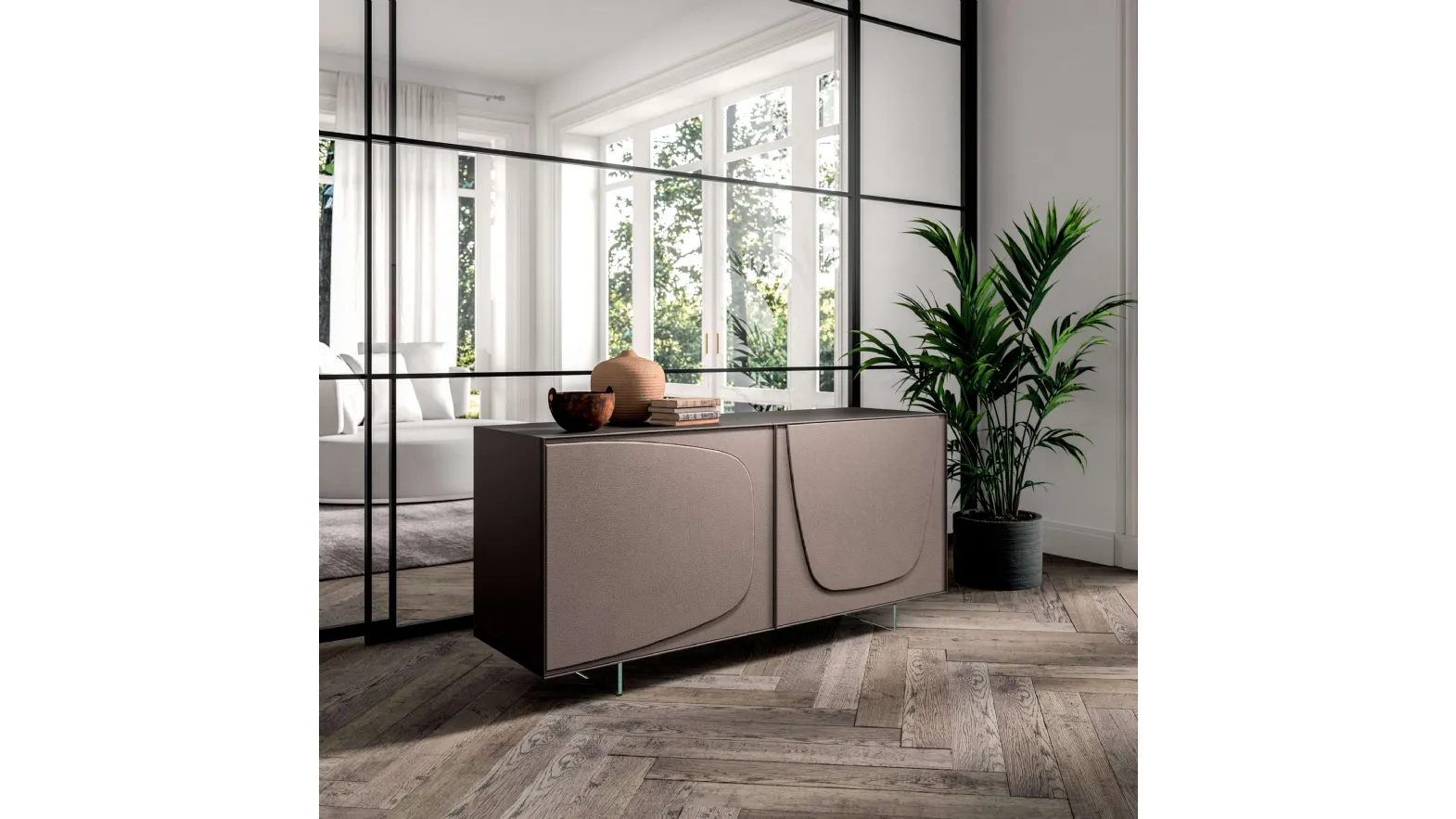 Madia Trilogy Duo a due ante rivestite in pelle Moka di Ozzio