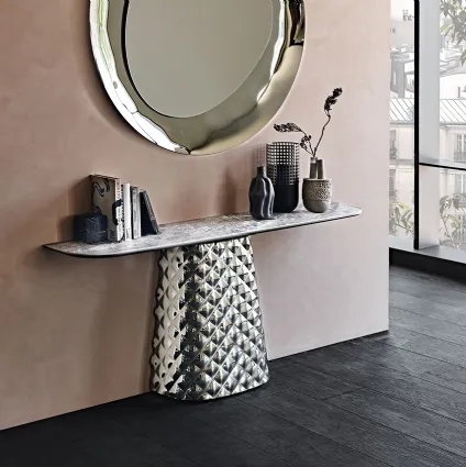 Consolle con piano in ceramica e base in cristallo specchiato Atrium Keramik di Cattelan Italia