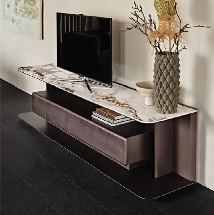 Mobile Porta Tv in legno verniciato con piano in ceramica effetto marmo Award di Cattelan Italia