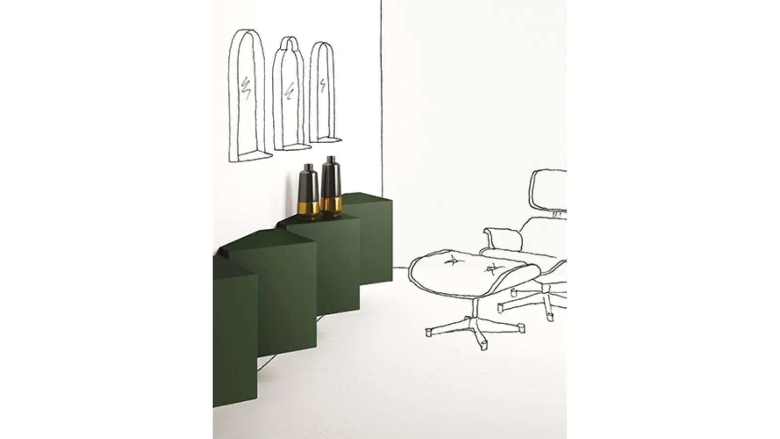 Mobile sospeso Ang laccato Verde di Minotti Italia