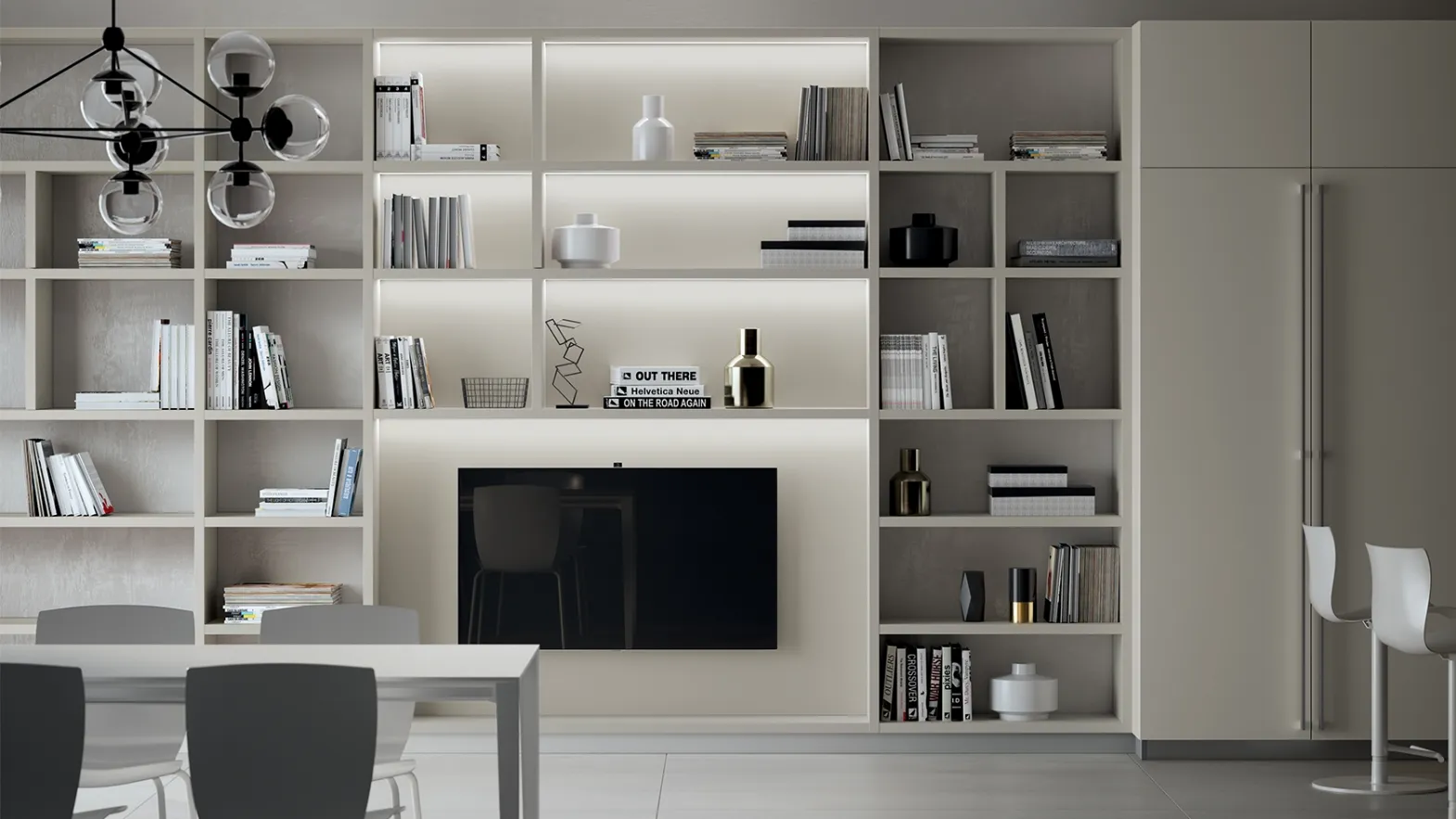 Parete Attrezzata Living Carattere Grigio Gabbiano di Scavolini