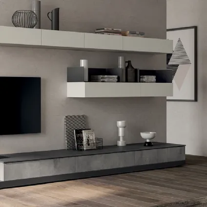 Parete Attrezzata Living Evolution in decorativo Concrete Medium di Scavolini