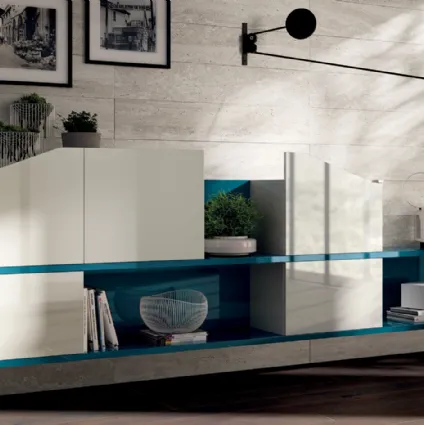 Parete Attrezzata Living Flux in Laccato lucido Bianco Prestige di Scavolini