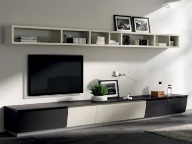 Parete Attrezzata Living Flux in Laccato lucido Grigio Ferro e Tortora di Scavolini